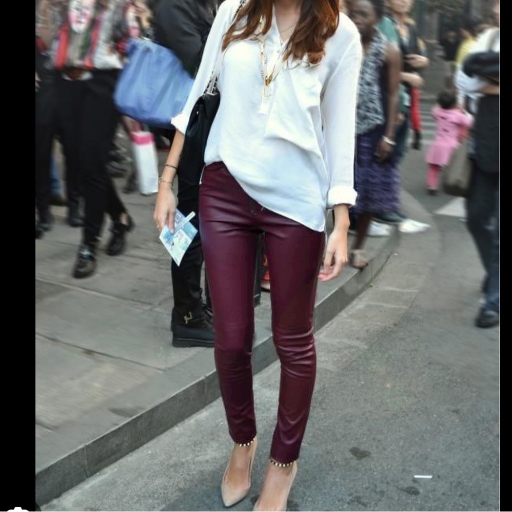 Burgundy Faux Leather high waisted leggings